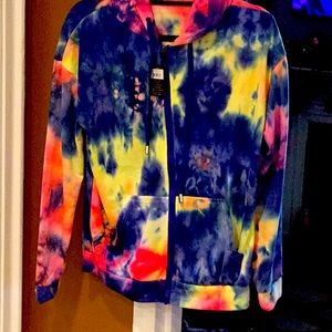 J&wwoman’s tie dye sweatshirt with full zipper & hood l/ xl new with tags